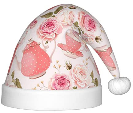 WURTON Cappello di Natale con stampa a forma di teiera, unisex, per bambini e adulti, cappello di Natale, regalo di Natale