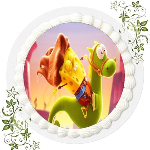 Für den Geburtstag ein Tortenbild, Zuckerbild mit dem Motiv: Spongebob, Essbares Foto für Torten, Tortenbild, Tortenaufleger Ø 20cm FONDANT Spongebob Nr. 14