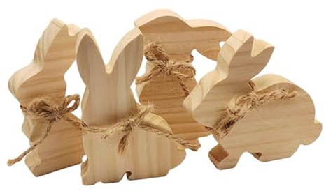 Ｚｉａｌｏｆｉ Zialofi 4X Osterhasen aus Holz, Osterhasen aus Holz, Osterdekorationen für Ostergeschenke