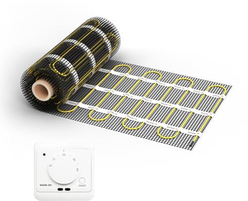 WARMON elektrische Fußbodenheizung für Fliesen: Zweiader-Heizmatte WARMON ULTRA 200 W/m², heating mat, mit Thermostat, FARBE:Th. AC3082H - Weiß, Mattengröße:1 m²