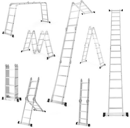 COSTWAY 7 in 1 Alu Leiter 4,6 m, Mehrzweckleiter Aluminium mit Tragkraft 150 kg, Klappleiter Treppenleiter 4x3 Stufen, Multifunktionsleiter Klappbar für Zuhause & im Freien