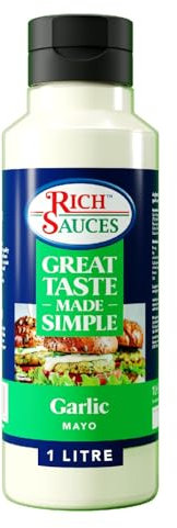 GTMS Vegan Garlic Mayo 1L | Smooth, Thick Mayonnaise Sauce with Garlic & Parsley | Condiment for Sandwiches, Dips & Dressings