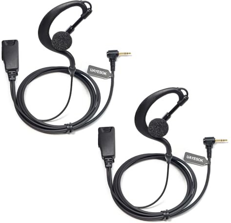 UAYESOK Lot de 2 casques talkie-walkie en forme de G - 1 broche jack 2,5 mm - Avec microphone PTT - Pour Motorola Talkabout TLKR T60 T62 T80 T82 T92 H2O XT180 Extreme Pmr446