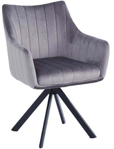 Shally Dogan Sedia Girevole Imbottita ad Altissima Densità con Rivestimento in Velluto, Poltrona Rotante con Base in Metallo Nero Ideale per Casa, Ufficio, Scrivania, Studio, Design Moderno (Grigio)
