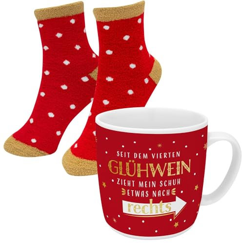 GRUSS & CO Mug Socks Set with Mulled Wine Design, Gift Set with 1 Cup and 1 Pair of Socks, Size 36-40, in Gift Box, Winter Gift, 51157