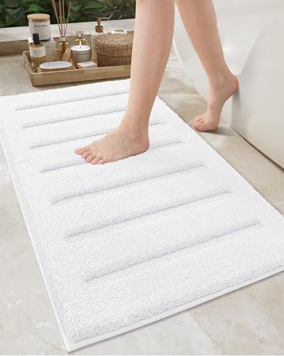 COLOR&GEOMETRY Bath Mat Non Slip Washable, 44 x 76 cm Standard Sized White Bathroom Mat Soft, Super Absorbent Bathroom Rug Shower Mat Outside Shower