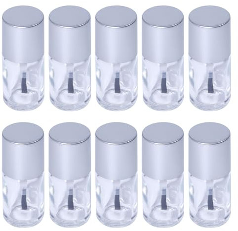 CHGCRAFT 10pcs 15ml Empty Nail Polish Bottles with Silver Lid and Soft Brush, Glass Material, Reusable, Perfect for Nail Art, Sample Storage, Travel, Creative Activities