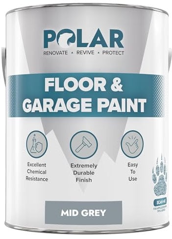 Polar Mid Grey Floor & Garage Paint - 5 Litre | Ideal Garage Floor Paint for Garages, Warehouses & Concrete Floors | Hard Wearing & Slip Resistant | Mid-Sheen Finish | Interior Use