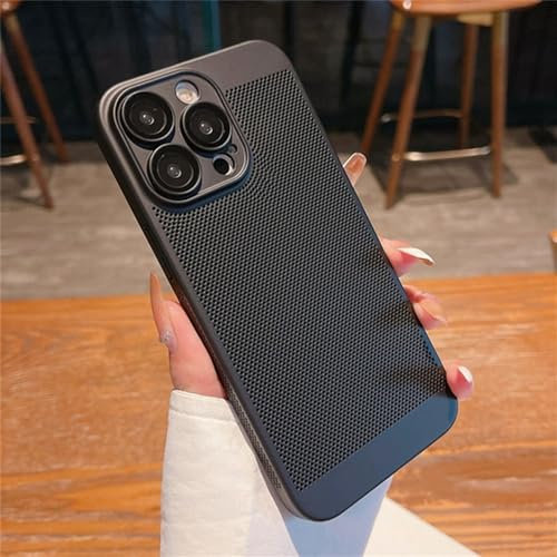 LIFEKA Ultradünne, wärmeableitende, atmungsaktive Hülle aus coolem Mesh für iPhone 15 14 Pro Max 13 12 11 X XS XR 8 7 Plus, Matte, Schlichte Harthülle, Schwarz, für iPhone 13