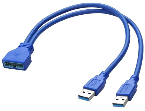 MEIRIYFA Cavo di intestazione Dual USB 3.0 tipo A a 20 pin, doppia porta USB 3.0 tipo A maschio a 19/20 pin, scheda madre, cavo di prolunga ad alta velocità 5 Gbps (blu, 30 cm)