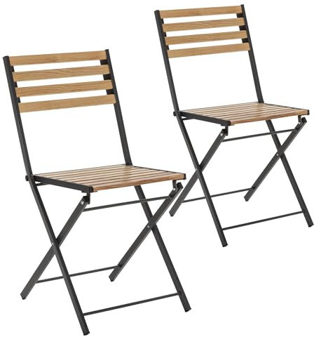 Packung mit 2 klappbaren Gartenstühlen Ambar aus Holz und Metall in Schwarz