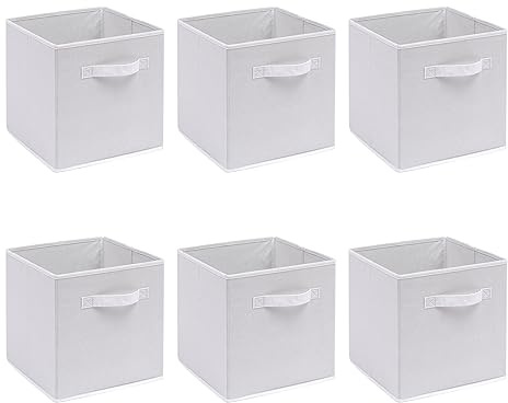 Homullel Cube Storage Unit Box Set of 6, Fabric Storage Box Insert Organizer for Shelves Unit, Closets, 26.5x26.5x28 cm, Off White