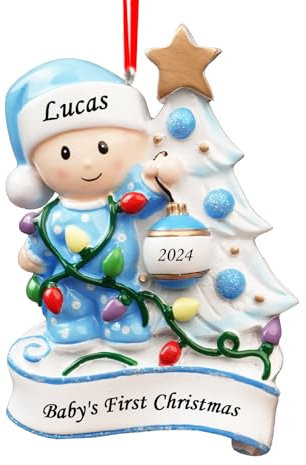 witfox Personalised Baby's First Christmas Ornaments - Blue Keepsake Gifts for Kids