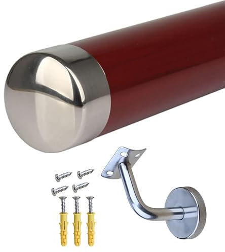 Wandmontiertes Treppenhandlauf-Set, komplettes Geländer-Set für Innen- und Außentreppen, silberfarbene Halterungen im Lieferumfang enthalten, rote Farbe, erhältlich in verschiedenen Längen (0,7 m, 6
