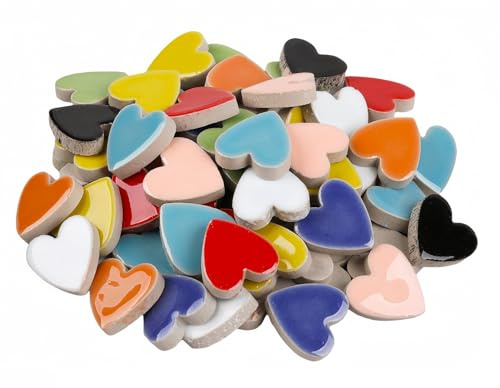 LiFschal Mosaic Tiles Stained Glass, Heart Shape Ceramic Mosaic Making with Handmade for DIY Art Crafts，Home Decorations -About 24Pcs 100G(0.22LB),Mixed Color