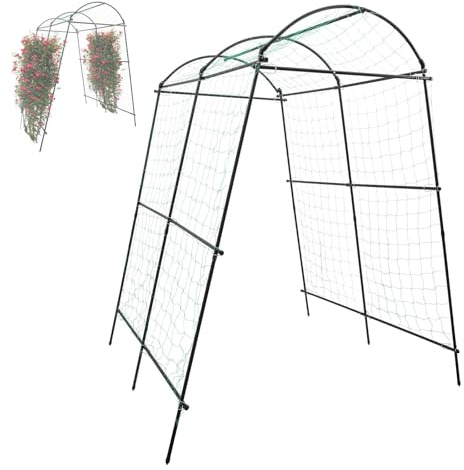 Gartenbogen, Rosenbogen aus Metall Stabil, Mesh Garden Dekoratives Klettergerüst, Rankgitter für Kletterpflanzen Gurken Erbsen Rosen, 1.15 x 1.83 x 2.3 m, Schwarz