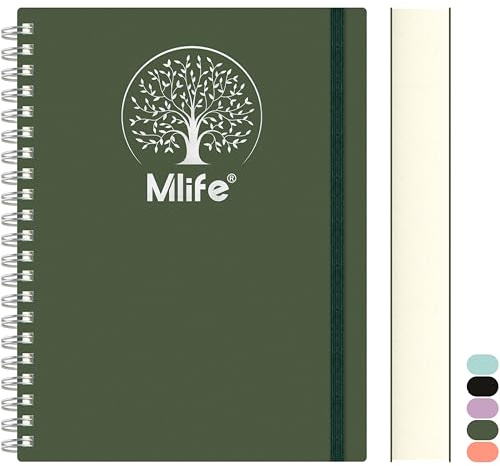 Mlife notebook B5 Foderato, 300pagine quaderno a spirale, copertina rigida in PVC con stampa dell'albero della vita, 100g/M² carta resistente all'inchiostro, per donne, uomini, 17,7x 25cm-verde