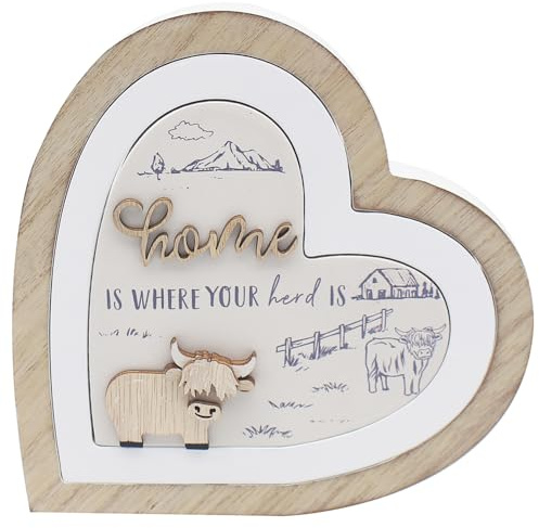 Lesser & Pavey Highland Cow 3D Wooden Heart Plaque | Home Decor Gift for Shelves | Stylish Living Room Accessory | Perfect for Adding Charm to Any Interior