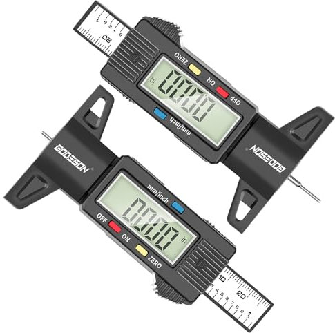 GODESON Digitaler Profiltiefenmesser 2-teiliges Set, Reifenprofilmesser mit Großem LCD Display 0-25.4 mm, Edelstahl-Messnadel, Einheitenumschaltung mm/Zoll für Auto, Motorrad, LKW