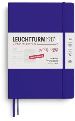 LEUCHTTURM1917 372620 Wochenkalender & Notizbuch Medium (A5) 2026, 18 Monate 07.2025-12.2026, Hardcover, Ink, Deutsch