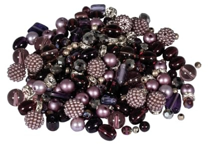 Rayher Glasperlenmix mit Effektperlen, violett-Töne, Box 100 g, Glasperlen/Metallicperlen Sortierung, Farb- und Größenmix, verschiedene Formen, Perlen zum Auffädeln, Schmuckperlen, 14877314