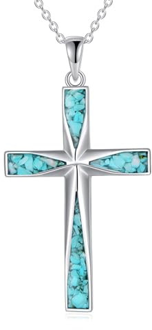 YAFEINI Kreuz Kette Sterling Silber Türkis Kreuz Kette Silber 925 Kreuz Anhänger Geschenke für Frauen Schmuck