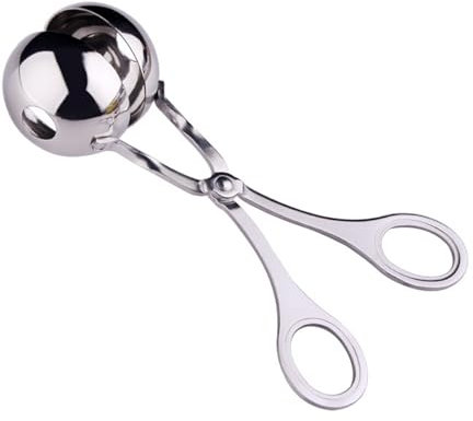 Pince anti-adhésive en acier inoxydable pour faire des boulettes de viande - Pince à viande ronde - Aide à la cuisine - Pince à épiler en bois (argent, 17 x 6, 5 x 4, 7 cm)