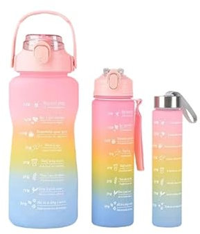 3Pcs water bottles 2ltr+900ml+300ml BPA Free Leak Proof For Men Women Gym Sports Indoor Outdoor (Pink)