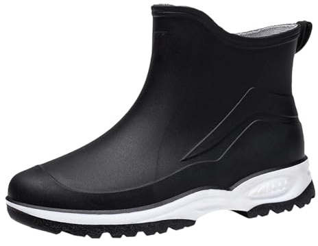 FGUUTYM Stivali di gomma da donna corti da pioggia, larghi, extra larghi, in gomma, per pioggia, da giardino, impermeabili, antiscivolo, da lavoro, da pesca, Nero , 39 EU