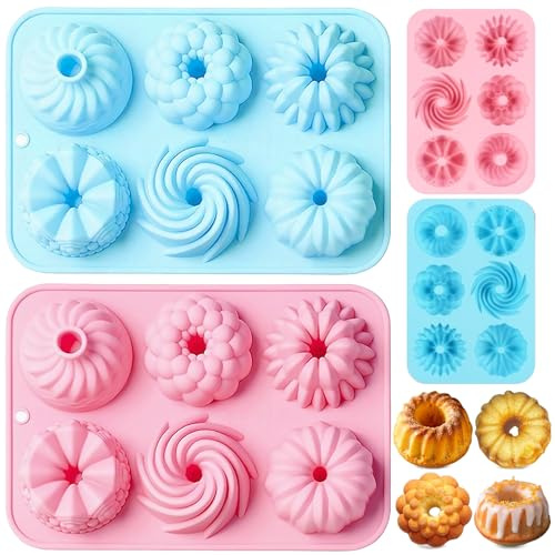 poraceous 2 Stück Mini Silikon Gugelhupfform, Kuchenform Klein Savarin Form | Wiederverwendbar Gugelhupf Backform, Gugelhupf Kuchenform, Antihaftbeschichted Backformen für Kekse, Bagels, Muffins