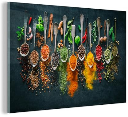 MuchoWow© Glasbilder Wohnzimmer Deko Modern Wandbild Kunstdruck auf Glas | 120x80 cm - Bild Schlafzimmer über Bett Room Decor Geschenke Kräuter - Gewürze - Löffel
