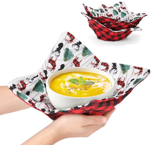 Hot Bowl Cosy for Soup Buffalo Plaid Microwave Lumberjack Bowl Cozy Huggers 3 Pcs Red Black Check Wildlife Animal Hand Protectors