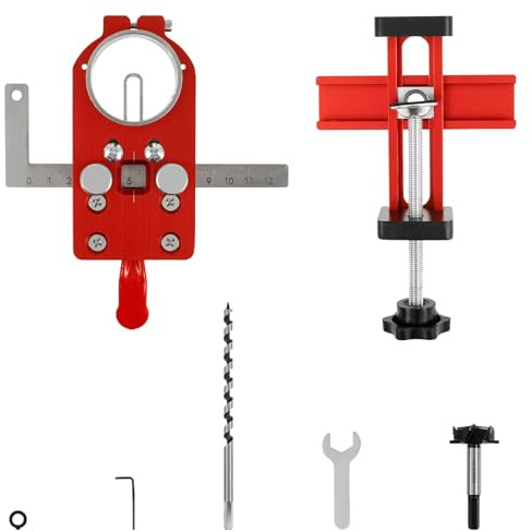 Concealed Hinge Jig Aluminum Alloy Cabinet Door Mounting Jig 35mm Hinge Hole Punch Locator Adjustable Drilling Hole Puncher Hinge Drill Jig Woodworking Tool for Doors Cabinets Hinges Mounting