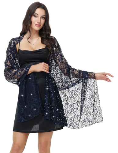 Ladiery Stola für Abendkleid mit Pailletten - Eleganter Schal für Hochzeit und Festliche Anlässe, Leichter Umhang mit Blumenmuster