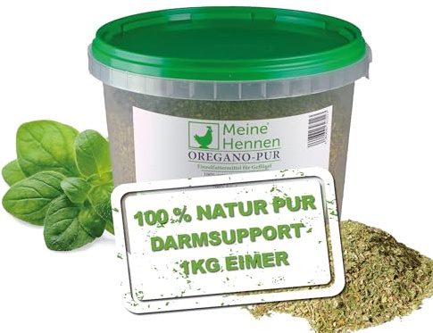 MeineHennen Oregano PUR 1kg Eimer Einzelfuttermittel für Hühner & Wachteln - 100% Naturbelassen gerebelt & getrocknet - Support für Darm & Verdauung - Wiederverschließbar für langanhaltende Frische
