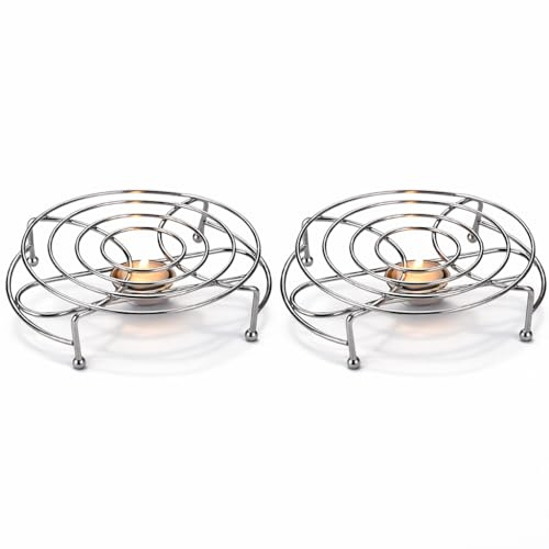 ROUND SINGLE FOOD WARMER CHROME TEA LIGHT CANDLES CHAFING DISH RACK STAND for Parties, Dining & Buffet Use (2 PACK)