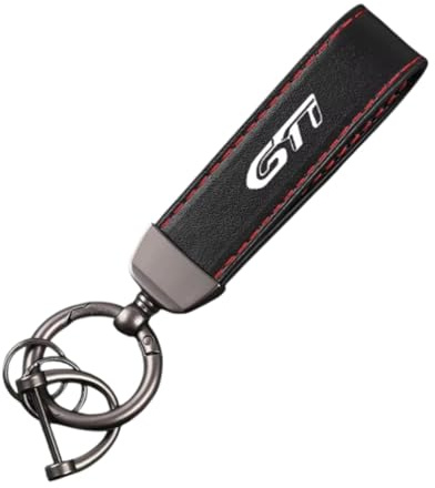 Porte-clés de Voiture pour Peugeot GTI, Clé de Voiture Cuir Anti-Perte Cadeau Pratique Key Voiture Accessoires,Red