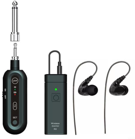 Gettimore UHF Wireless In-Ear Monitor Set, 98ft Range, Rechargeable Belt Pack System for Band Live Performance Black