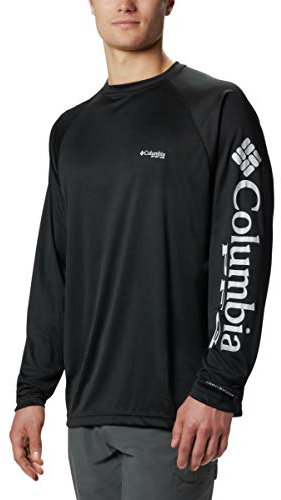 Columbia Men's Polo Terminal Tackle Long Sleeve Shirt, Black/Cool Grey Logo, Medium