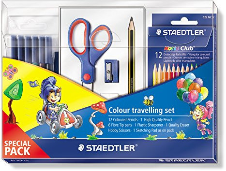 STAEDTLER Buntstifte | 2x 12er Etui Komplett Maxi Set mit Fasermaler, Schere, Radierer, Bleistift und kleinem Reisemalblock