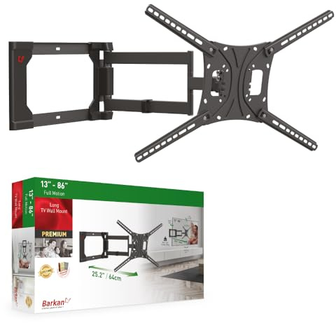 Barkan 64cm Lange TV Wandhalterung, 13-86 Zoll Schwenkbar/Neigbar/Vollbewegung TV Halterung, hält bis 56Kg, Patentierter, Extra stabil, für LED OLED LCD, Max. VESA 600x400