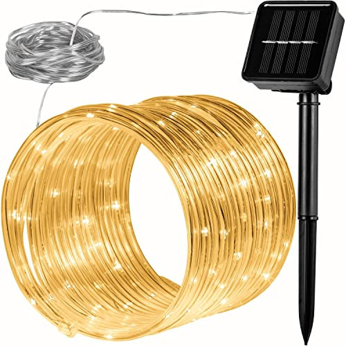 VOLTRONIC Solar Lichterschlauch 100 LEDs, innen und außen, IP44, 2 Leuchtmodi, Farbwahl, warmweiß