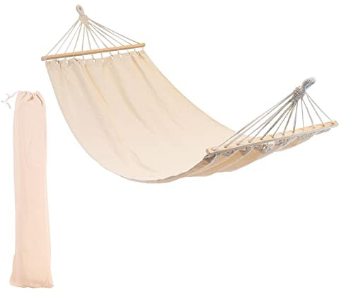 Garten-Hängematte mit Spreizstäben - Baumwolle - brasilianischer Stil - Tragetasche enthalten - neutrale Farbe