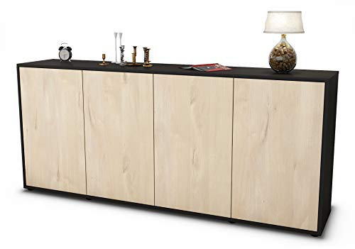 Stil.Zeit Sideboard Elana, Korpus anthrazit matt, Front Holz-Design Zeder (180x79x35cm) Push-to-Open Technik