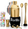 Barillio Gold Mixology Barkeeper-Set – 8-teiliges Reise-Cocktail-Shaker-Set aus Edelstahl mit Tasche – Bar-Werkzeuge mit Martini-Shaker, Getränke-Mixerlöffel und Mojito-Stößel für Cocktails – Bar &