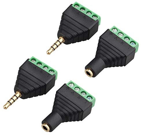Jopto 2 Set 3.5mm 4 Pole Balun Converter Plug Connector Adapter - Audio Video AV PC Male to 4-Pin Screw Solderless Terminal Female for Stereo Sound Headphone Headset Microphone Earphone CCTV