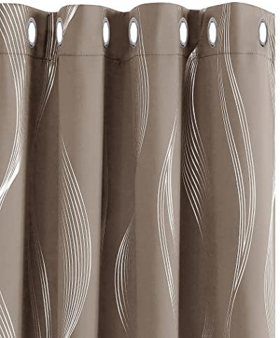Deconovo Verdunklung Ösenvorhang dicke Thermovorhang Kälteschutz Thermogardine Hitzeschutz, Lichtundurchlässige Gardinen, Wunderschöne Gardinen mit Muster, 240x140 cm(HöhexBreite), Taupe, 2er Set