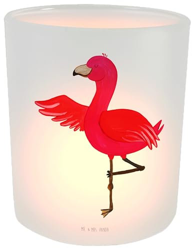 Mr. & Mrs. Panda Deko Windlicht Flamingo Yoga - Geschenk, Ärger, Yoga-Übung, Windlicht Kerze, Namaste, Glas Windlicht, Achtsamkeit, Windlicht