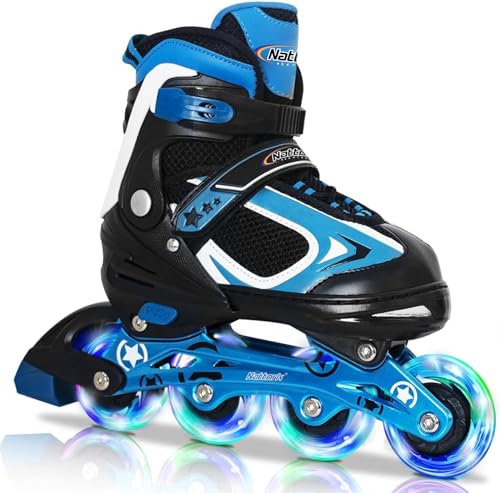 Nattork Inline Skates für Jungen, 4 Größen Inliner Kinder mit Leuchtendem Rad, Verstellbar Inline Skates für Jungen Mädchen Rollerblade für Anfänger Kleine Kinder (Blau, Medium 32-36 EU)