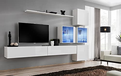 ASM Ensemble Meuble TV Mural - Switch XIX - 310 Cm X 200 Cm X 40 Cm - Blanc